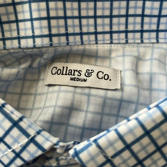 Collars & Co. Semi-Spread Collar Polo Blue Tattersall Size Medium NEW With Tag - Picture 6 of 6